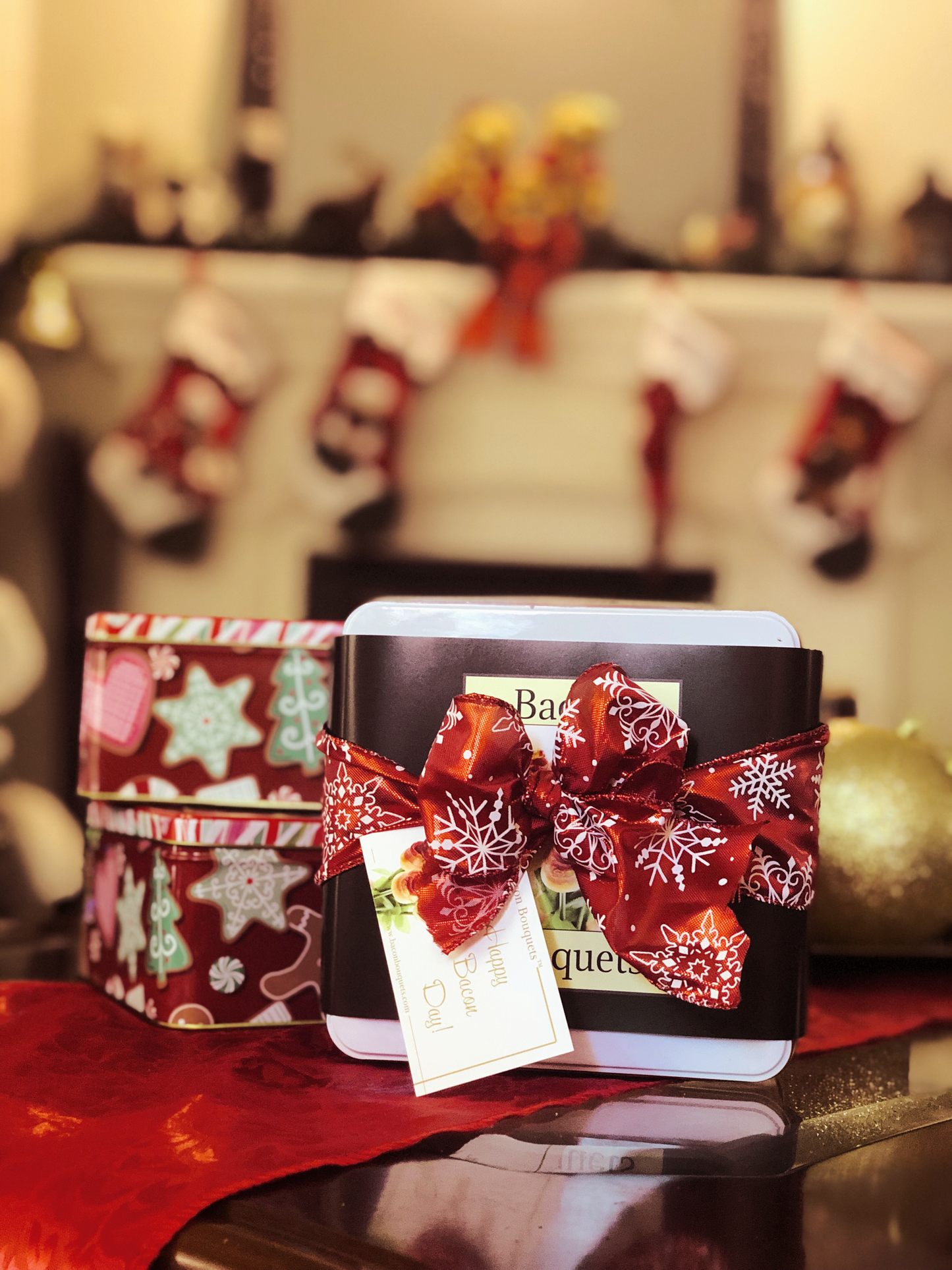 Bacon Roses in Christmas Tins